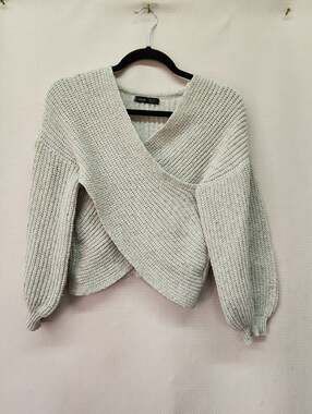 SHEIN Cream Wrap V‑Neck Chunky Knit Sweater